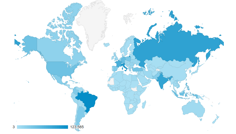 Mappa del mondo con i paesi in cui BeeBEEP viene usato, nel 2019